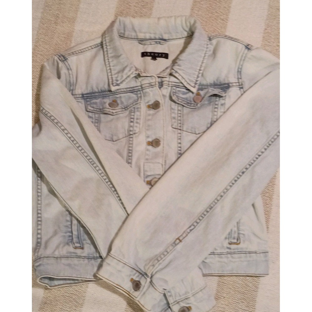 Theory Light Blue‎ Cropped Oversized Denim Jacket Super Soft Comfortable Size S